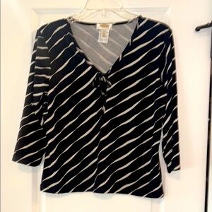 Vintage Talbots Zebra like Stripe V-Neck Blouse with 3/4 sleeve
